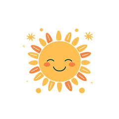 Obraz premium Cheerful cartoon sun smiling with rays and sparkles, perfect for kids' designs and uplifting themes.