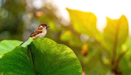 Sparrow on Lotus Leaf.