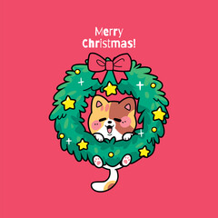 Cute Christmas characters wreath &nbsp;in flat design
