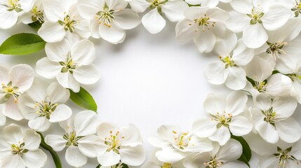 Obraz premium Delicate White Flower Border Frame Perfect for Spring and Easter Cards, Ideal for Text Overlay