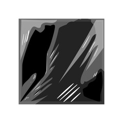 Square vinyl album cover sealed in glossy cellophane wrap, featuring crinkled textures and reflective creases that emphasize newness, protection and retail ready packaging