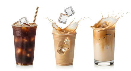Iced Coffee and Latte Selection with Dynamic Milk Splashes
