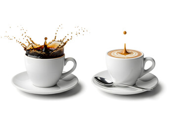 Action Coffee Splashes in White Ceramic Cups
