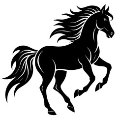 Obraz premium Black silhouette of a galloping horse with flowing mane and tail 1