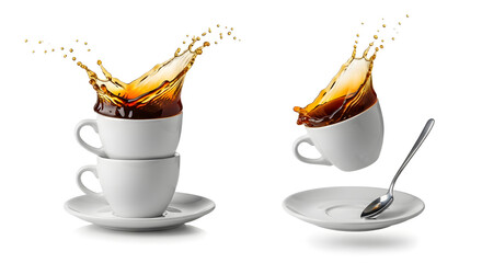 Levitating Coffee Splash Photography Dynamic Espresso Cups with Liquid Motion
