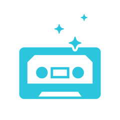Cassette tape retro symbol. Isolated on white. Blue icon