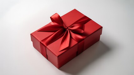 Fototapeta premium A 3D rendering of a red gift box with a bow on a white surface