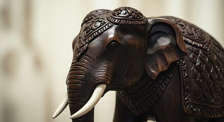 深き木彫りの象、息づく装飾