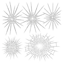 Obraz premium Different types of broken glass crack effects vector collection on white background