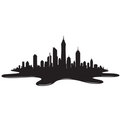 Modern city skyline silhouette with sleek skyscrapers and waterfront