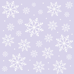 雪の結晶シームレスパターン（ラベンダー）ー 白い雪の結晶が淡いラベンダーに舞う上品な北欧風背景。デザインペーパー、マスキングテープ、マスキングシールブック、フレークシール、手帳デコ素材、ノート表紙、ハンカチ、箸、マグカップ、皿、キッチンクロス、キッチン雑貨、ポーチ等に最適。