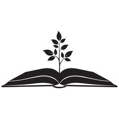 Sprouting knowledge from an open book with a growing plant