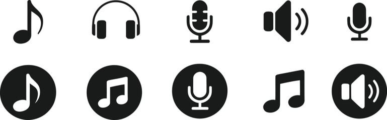 Audio & Music Icon Set &ndash; Minimalist Symbols for Sound, Playback, and Recording