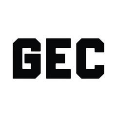 Obraz premium Black Block Letters GEC on White Background alphabet font