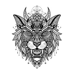 Obraz premium Detailed Black and White Lion Head Illustration.