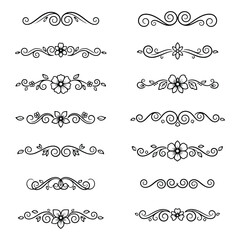 Obraz premium Floral Ornamental Flourish Dividers Set in Black and White Vintage Calligraphy Style