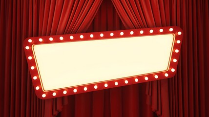 A vintage-inspired marquee sign shines brightly on a red curtain backdrop stage