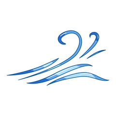 Obraz premium Blue abstract lines representing wind gusts and air flow, conveying motion, energy and weather dynamics in a clean vector icon on a white background, fresh and dynamic