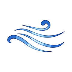 Naklejka premium Stylized blue wavy lines forming a wind symbol, representing breeze, air flow and weather movement with a clean minimalist icon on a white background for logos or design concepts