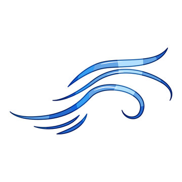 Blue stylized lines depicting energetic wind gusts and fresh air flow, conveying speed, movement and clean weather in an abstract vector graphic on white background