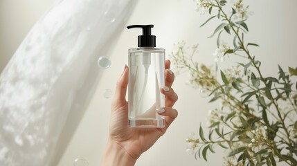 close up of a woman holding a bottle of perfume