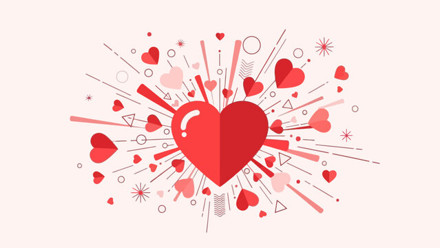 Explosion of Hearts and Geometric Shapes, Valentine's Day Concept, Love Celebration