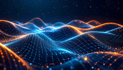 Abstract digital waves of data visualization representing technology and science.