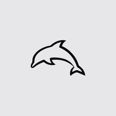 Fototapeta premium Minimal line icon of a jumping dolphin drawn in a clean black outline style. The simple and elegant design represents marine life, ocean animals, freedom, intelligence, and aquatic nature. Suitable fo