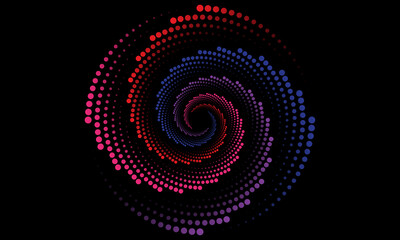 Colorful spiral dot pattern abstract digital art on black