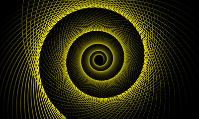 Abstract yellow spiral grid tunnel geometric futuristic digital background art