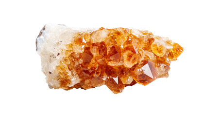 A vibrant citrine gemstone on a white isolated background, displaying rich yellow tones with a lustrous surface. Perfect for spiritual decor or high-end jewelry design.