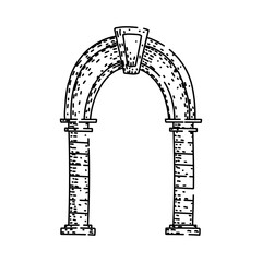 Naklejka premium Ancient arch illustration depicting history, architecture, and passage, showcasing a classic design with textured lines, representing a monumental gateway or entrance