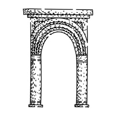 Naklejka premium Hand drawn line art illustration portraying a classic stone archway structure, symbolizing historical architecture, ancient civilization, and cultural heritage