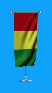 Realistic Standing Vertical  Wavy Flag Banner of BOLIVIA on Metallic Pole with Loop Animation