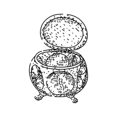 Ornate open jewelry casket with decorative patterns and claw feet revealing empty space, representing vintage luxury, hidden treasures, and wealth concepts