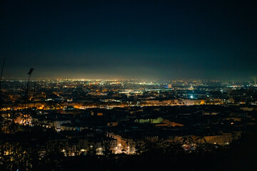 Fototapeta premium Aerial View Lyon France including Rivers Church and Tower at night