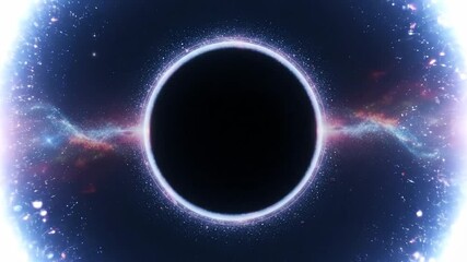 Glowing accretion disk around a simulated black hole in deep space. - Powered by Adobe