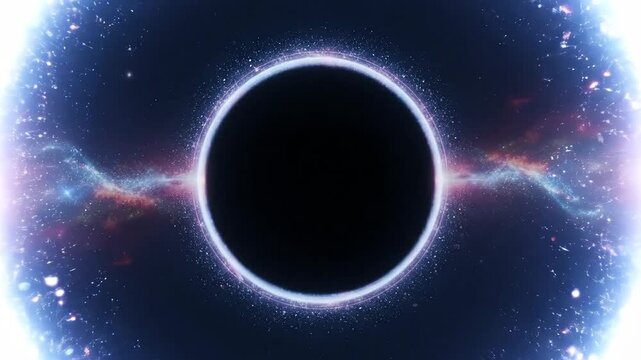 Glowing accretion disk around a simulated black hole in deep space.