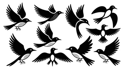 Obraz premium Collection of stylized black and white birds in flight