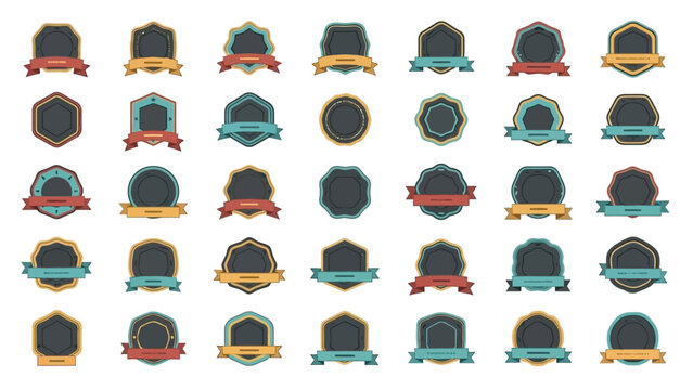 Collection of diverse flat graphic emblem and badge designs, perfect for digital content creation.