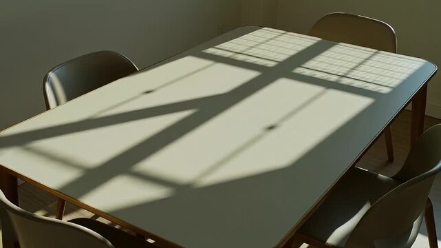 Serene dining area with sunlight casting shadows on table
