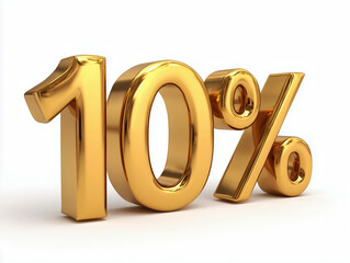 3D text of 10 percent golden material on white background.