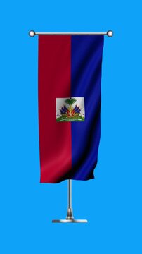 Realistic Standing Vertical  Wavy Flag Banner of HAITI on Metallic Pole with Loop Animation
