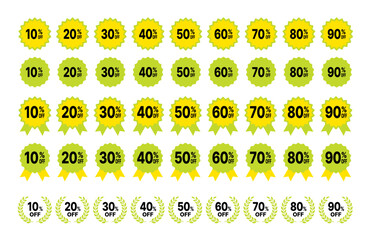 セール割引率（10〜90%OFF）緑・黄のアイコンラベルセット