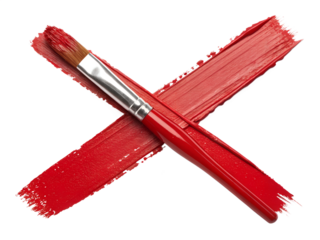 Red Paint Brush Stroke Cross Mark - Hand Painted X Symbol Isolated on White