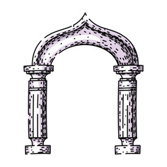 Naklejka premium Ancient arch structure illustrating historical architecture, featuring two classical columns with fluted details and supporting a decorative archway, representing history, entrance, and design