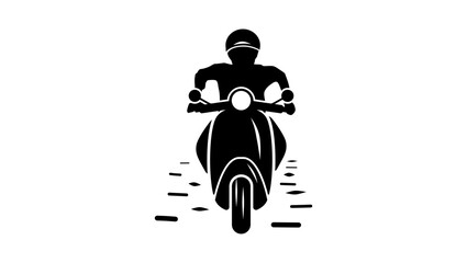man on scooter, front view, black isolated silhouette © OMIA