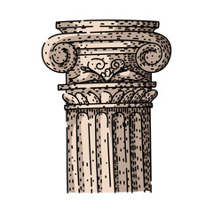 Naklejka premium Iconic architectural column capital drawing featuring volutes and fluting, symbolizing ancient history, classical culture, strength, and traditional design elements