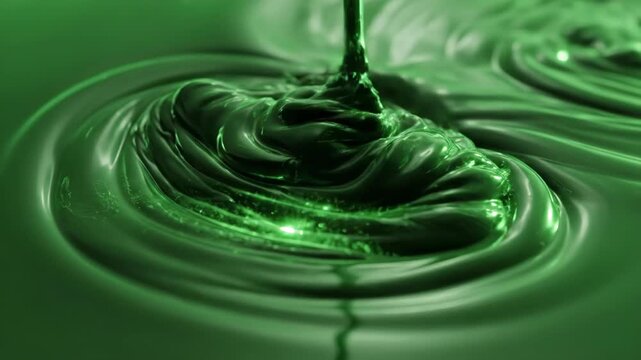 Green liquid splash with ripples and flowing stream