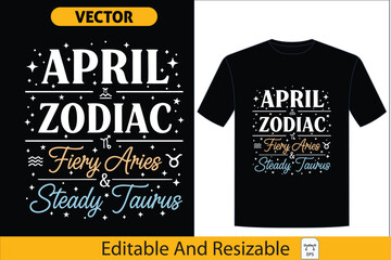 Celebrate individual astrological identity with this empowering April Zodiac vector design, showcasing fiery Aries and steady Taurus for custom apparel inspiration